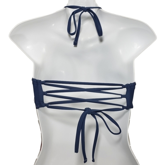 Xhilaration Indigo Halter Lace Up Crotchet Top - Picture 2 of 5